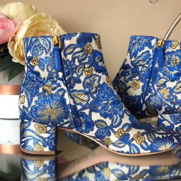 Tory Burch Ed Barcode Jacquard Ankle Fabric Block Heel Booties - Main Image